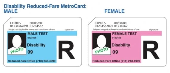 Example of Disability Reduced Fare MetroCard — male and female versions